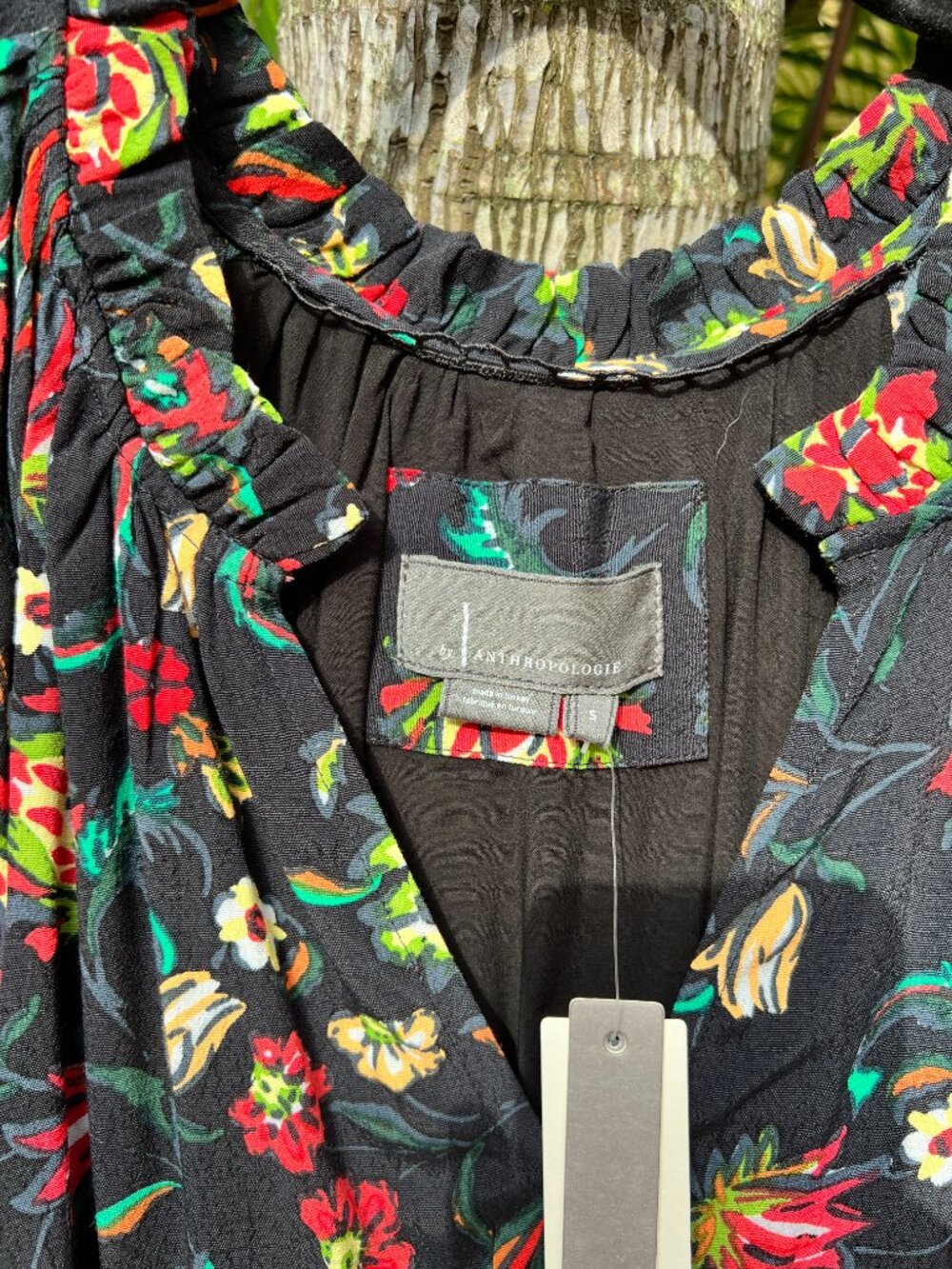 Anthropologie Mini Floral Dress Black with Red and Yellow Flowers NWT Size Small - Picture 3 of 4